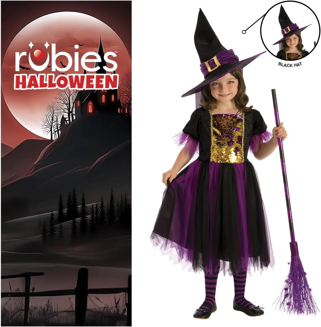Rubies Disfraz Bruja Mágica para niñas, Vestido dorado y morado con sombrero, Oficial Rubies para Halloween, Carnaval y Navidad (copia) - Image 4