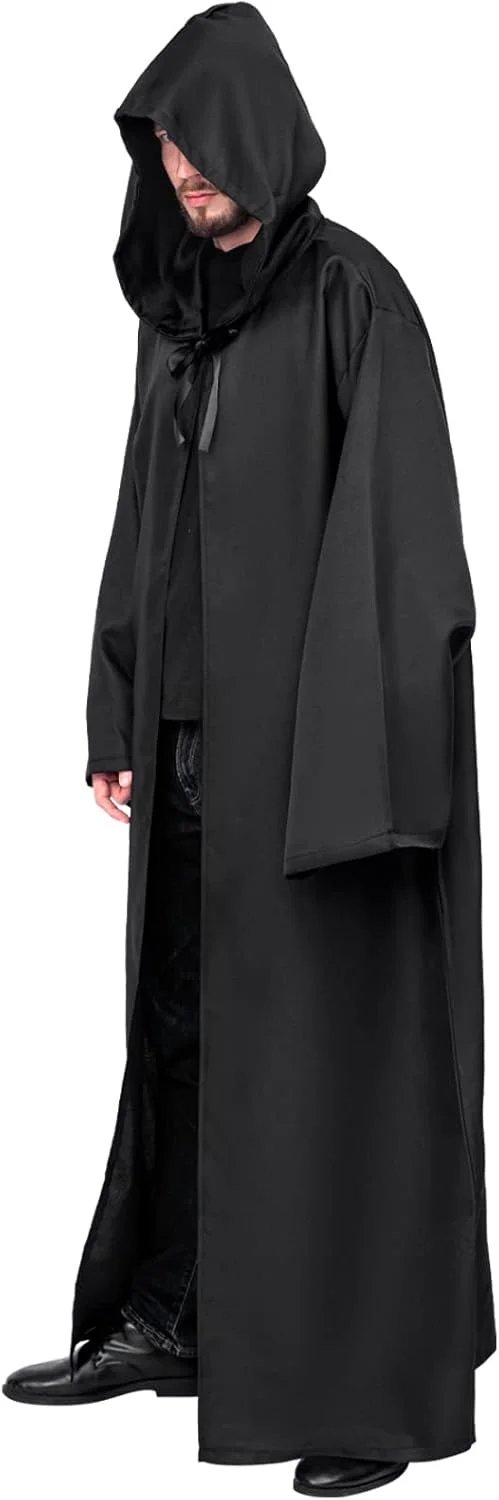 Myir JUN Hooded Halloween Cloak for Men, Adult Knight Costume Medieval Carnival Outfit Cosplay Apparel (XL, Black) - Image 2