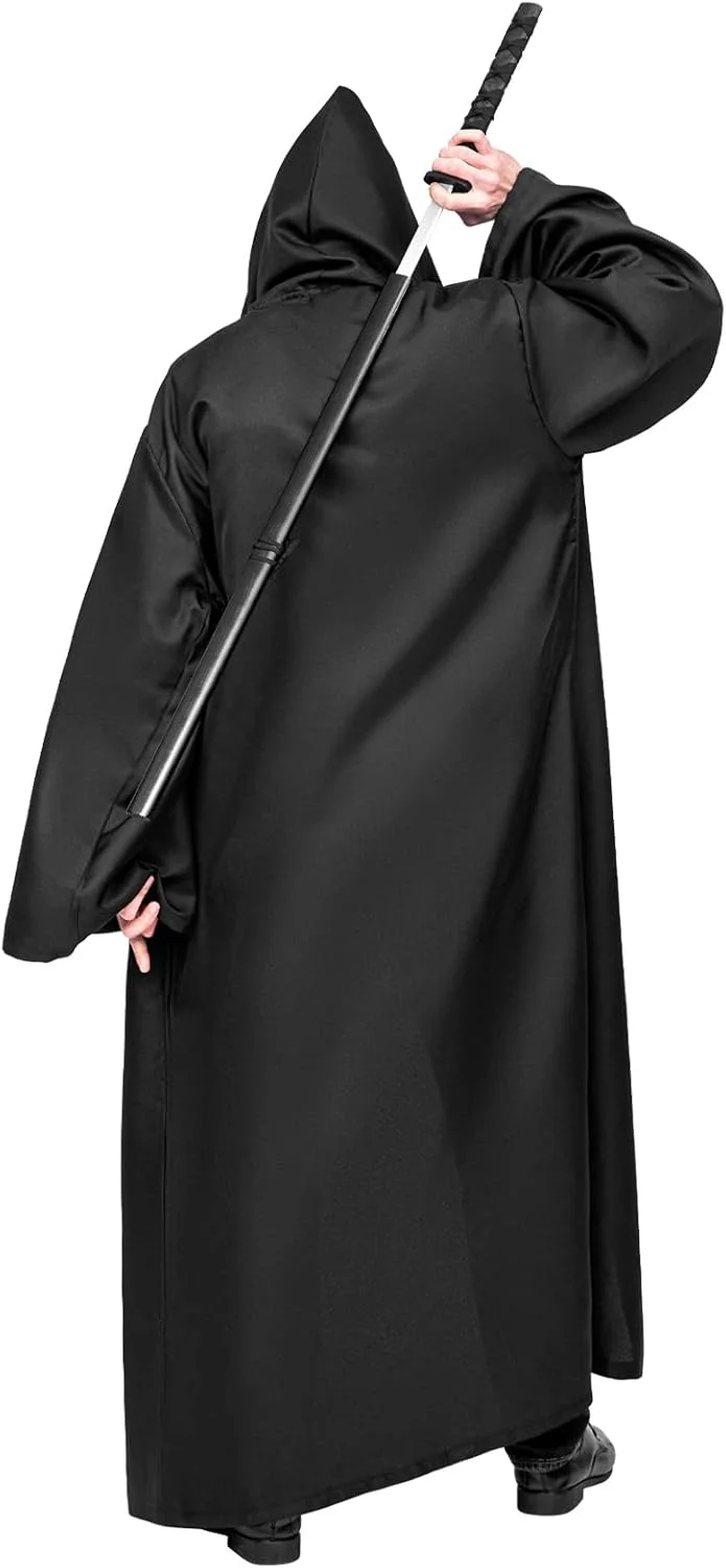 Myir JUN Hooded Halloween Cloak for Men, Adult Knight Costume Medieval Carnival Outfit Cosplay Apparel (XL, Black) - Image 3