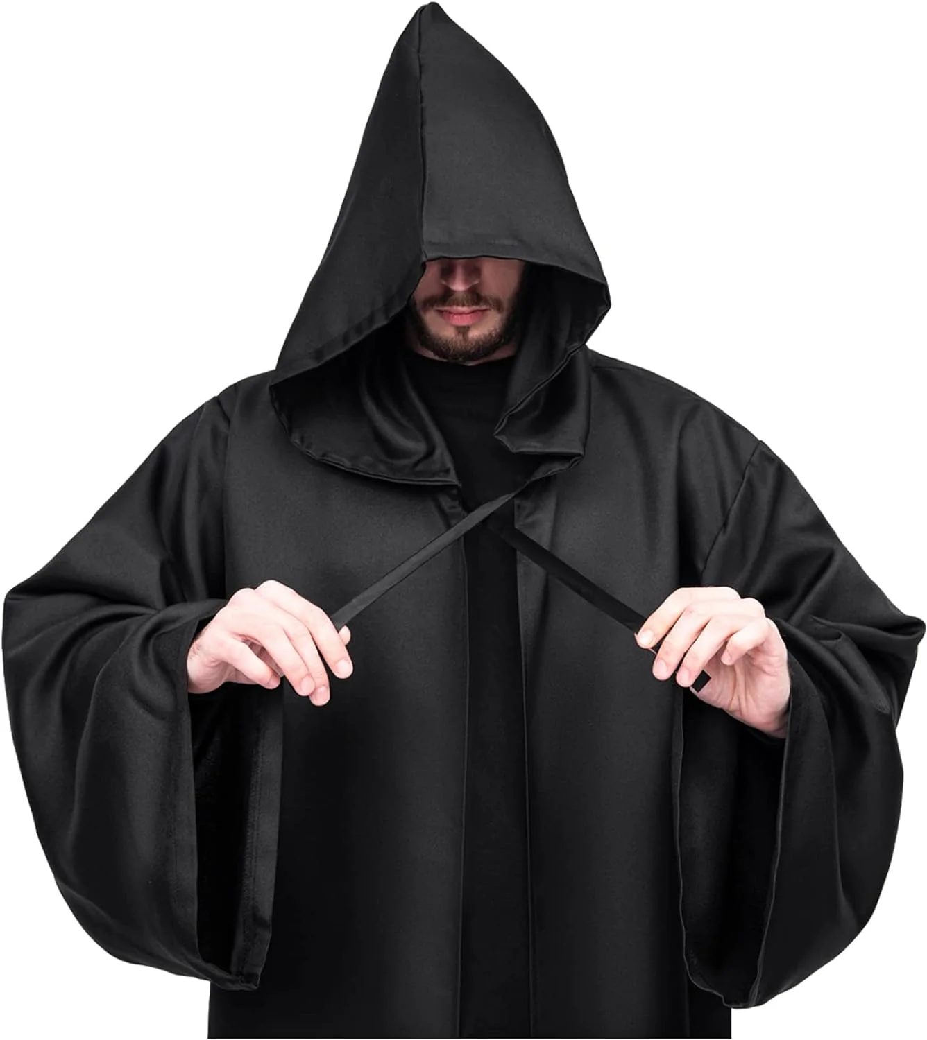 Myir JUN Hooded Halloween Cloak for Men, Adult Knight Costume Medieval Carnival Outfit Cosplay Apparel (XL, Black) - Image 4