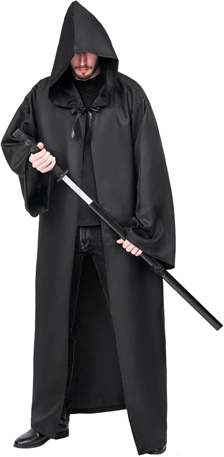 Myir JUN Hooded Halloween Cloak for Men, Adult Knight Costume Medieval Carnival Outfit Cosplay Apparel (XL, Black) - Image 5