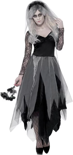 Smiffys 43792 - Women's Cemetery Bride Costume, Dress and Rose Veil, Size L