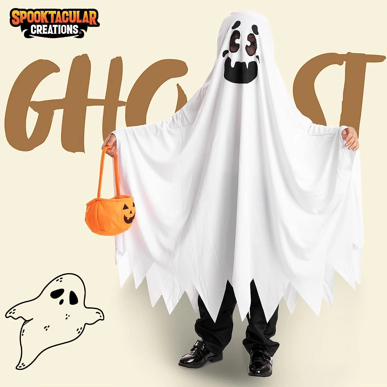 Spooktacular Creations Friendly Ghost Costume for Kids Halloween Trick or Treat Spooky - Image 2