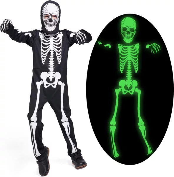 Sincere Party Skeleton Costume for Kids Halloween Glow-in-the-Dark Skeleton Costumes for Boys and Girls