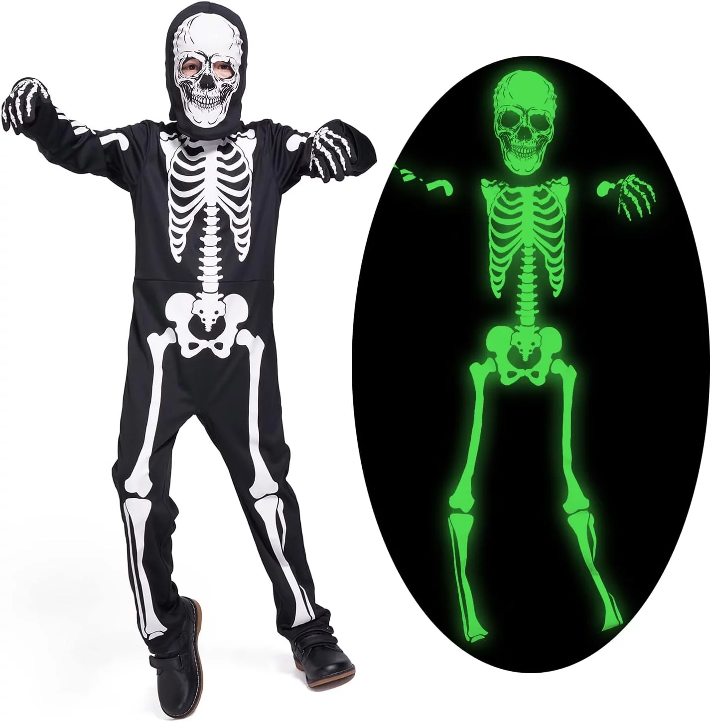 Sincere Party Skeleton Costume for Kids Halloween Glow-in-the-Dark Skeleton Costumes for Boys and Girls