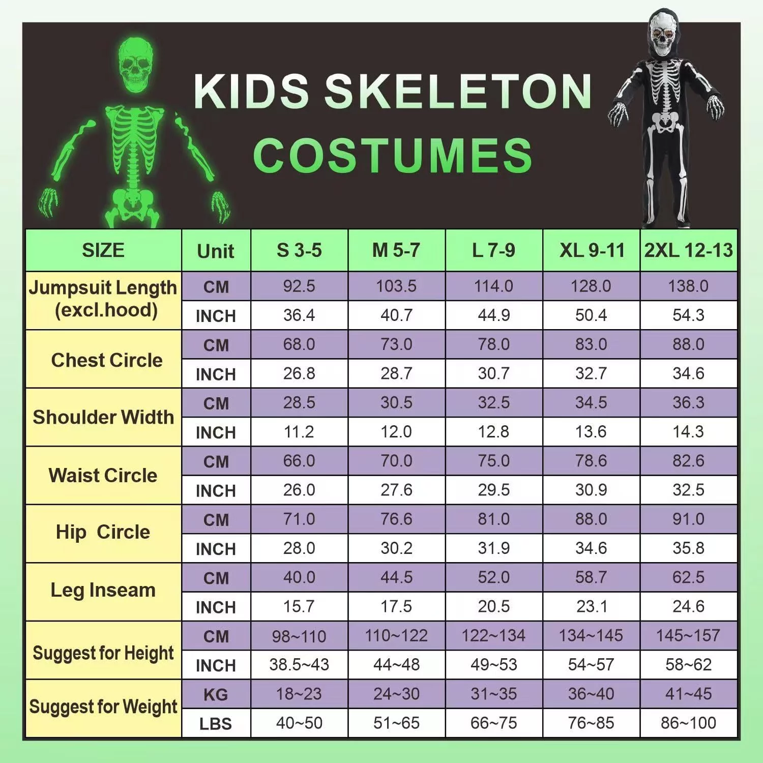 Sincere Party Skeleton Costume for Kids Halloween Glow-in-the-Dark Skeleton Costumes for Boys and Girls - Image 7