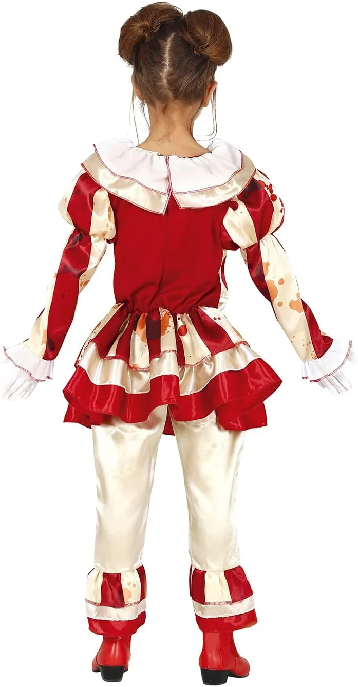 FIESTAS GUIRCA | Disfraz de Payaso a Rayas Infantil - Vestido, Pantalón y Cuello para Niñas - Disfraces de Payaso para Halloween y Fiestas Temáticas - Ideal para Niñas - Beige y Granate - Imagen 2