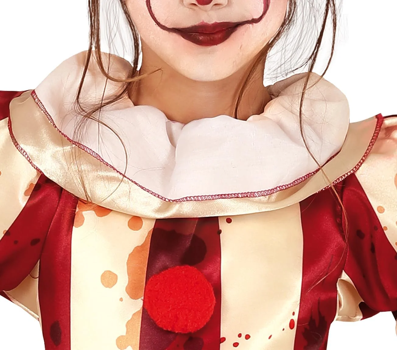 FIESTAS GUIRCA | Disfraz de Payaso a Rayas Infantil - Vestido, Pantalón y Cuello para Niñas - Disfraces de Payaso para Halloween y Fiestas Temáticas - Ideal para Niñas - Beige y Granate - Imagen 3