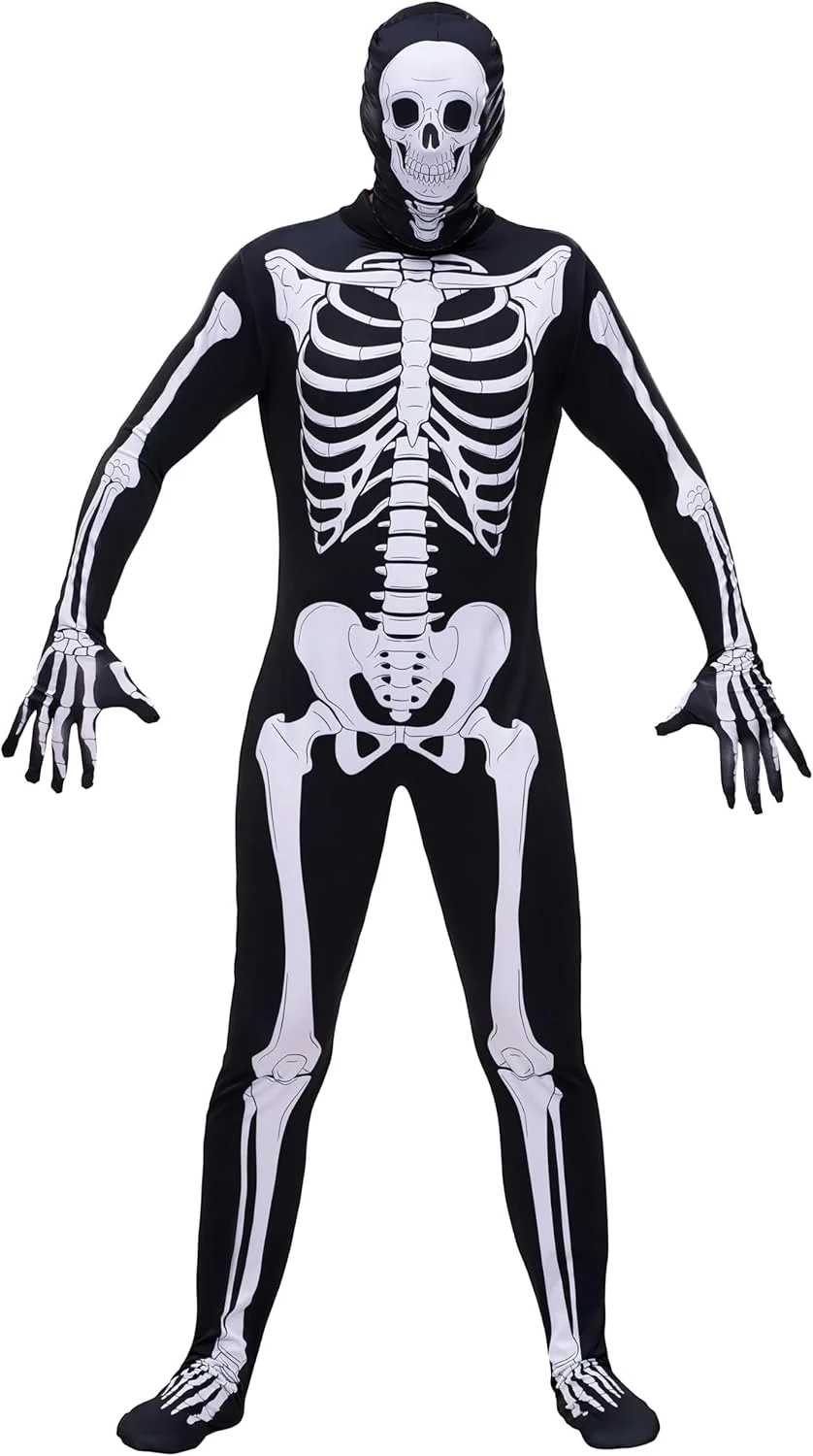 Spooktacular Creations Men's Skeleton Halloween Costume with Hood for Adult Themed Parties, Halloween