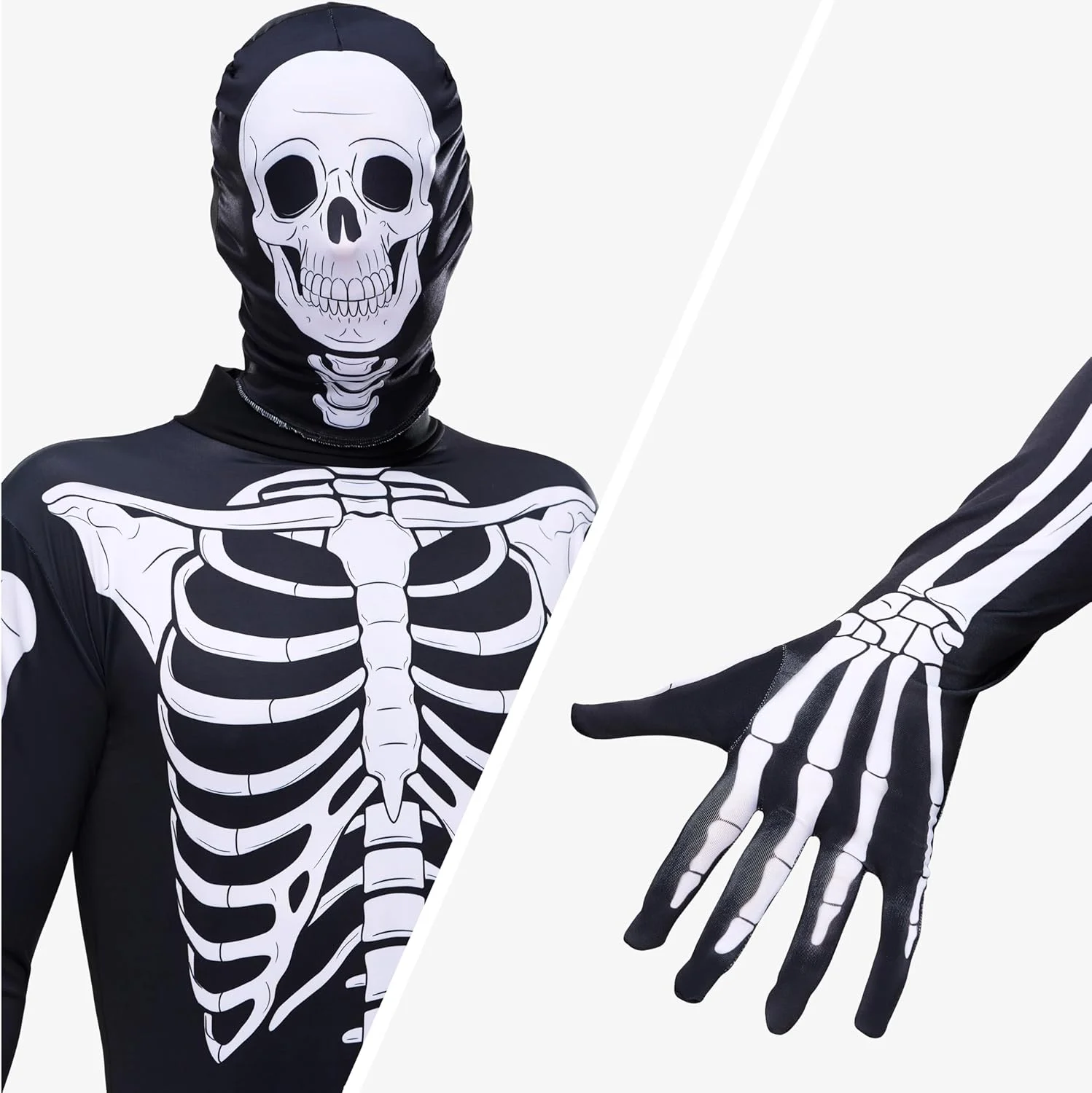 Spooktacular Creations Men's Skeleton Halloween Costume with Hood for Adult Themed Parties, Halloween - Image 4