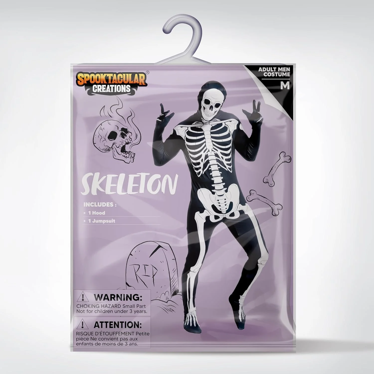 Spooktacular Creations Men's Skeleton Halloween Costume with Hood for Adult Themed Parties, Halloween - Image 5