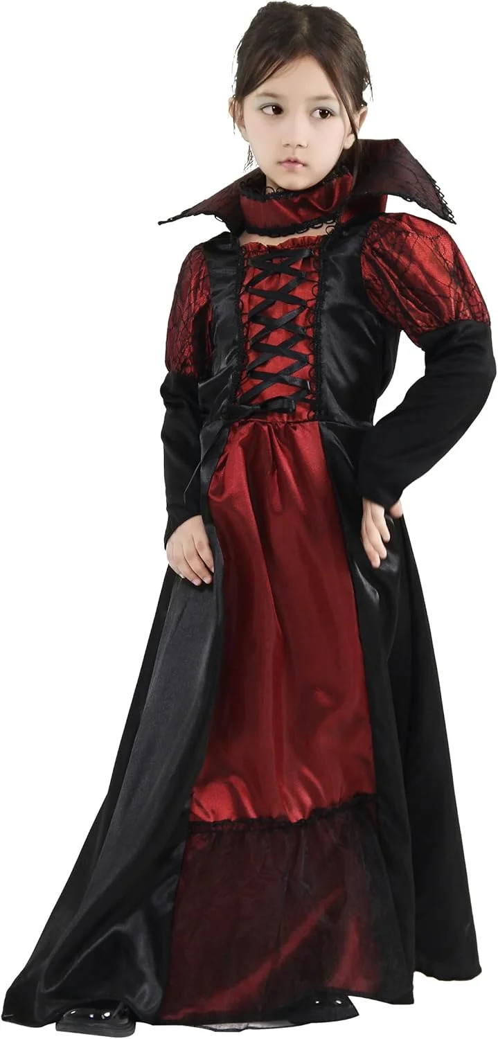 Cloudkids Vampire Queen Costume - Vampire Girl Costume - Twilight - Dress and Accessories for Girls for Halloween Carnival, Cosplay