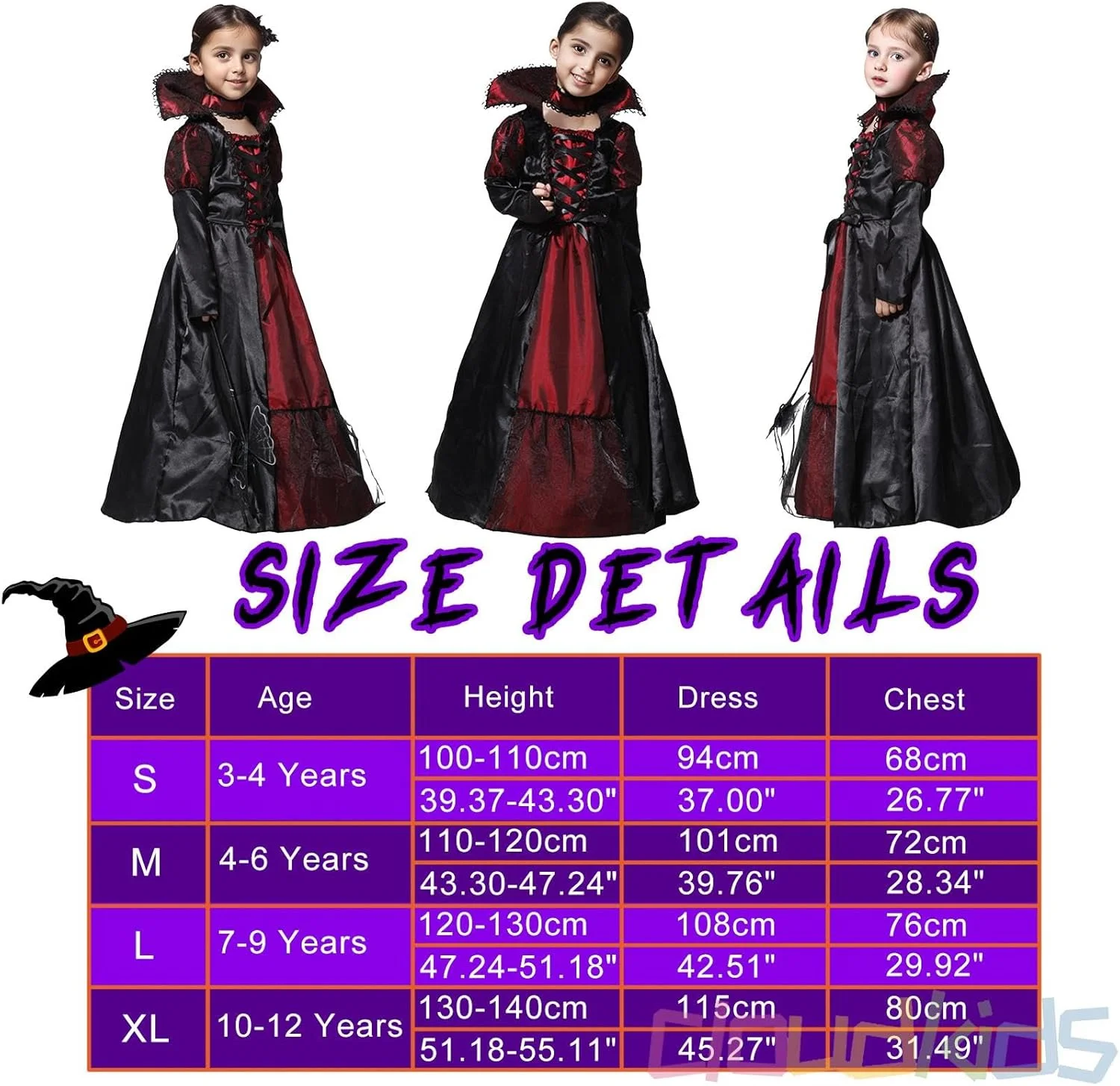 Cloudkids Vampire Queen Costume - Vampire Girl Costume - Twilight - Dress and Accessories for Girls for Halloween Carnival, Cosplay - Image 5