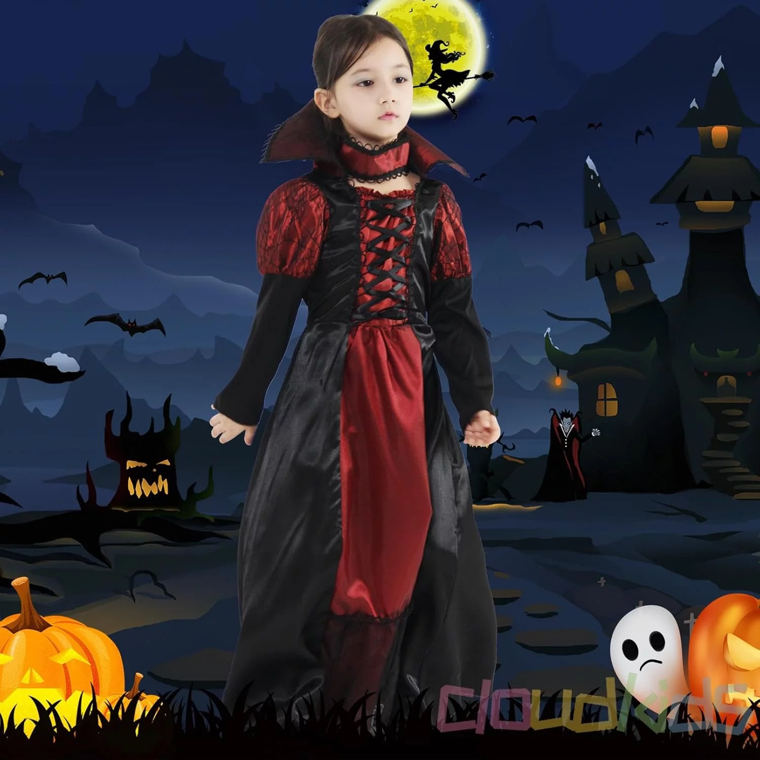 Cloudkids Vampire Queen Costume - Vampire Girl Costume - Twilight - Dress and Accessories for Girls for Halloween Carnival, Cosplay - Image 6