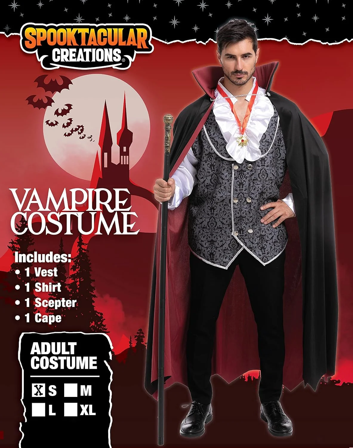 Spooktacular Creations Halloween Vampire Costume in Cold Silver for Adults and Men, Halloween Party Events - Image 2