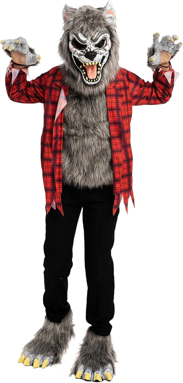 Spooktacular Creations Unisex Kids Red Werewolf Costume with Mask, Gloves, and Shoe Covers - Image 3