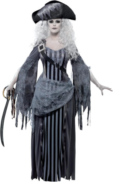 Smiffys Deluxe Ghost Ship Princess Costume, Gray with Dress and Hat, Adult Halloween Costume, Adult Costumes
