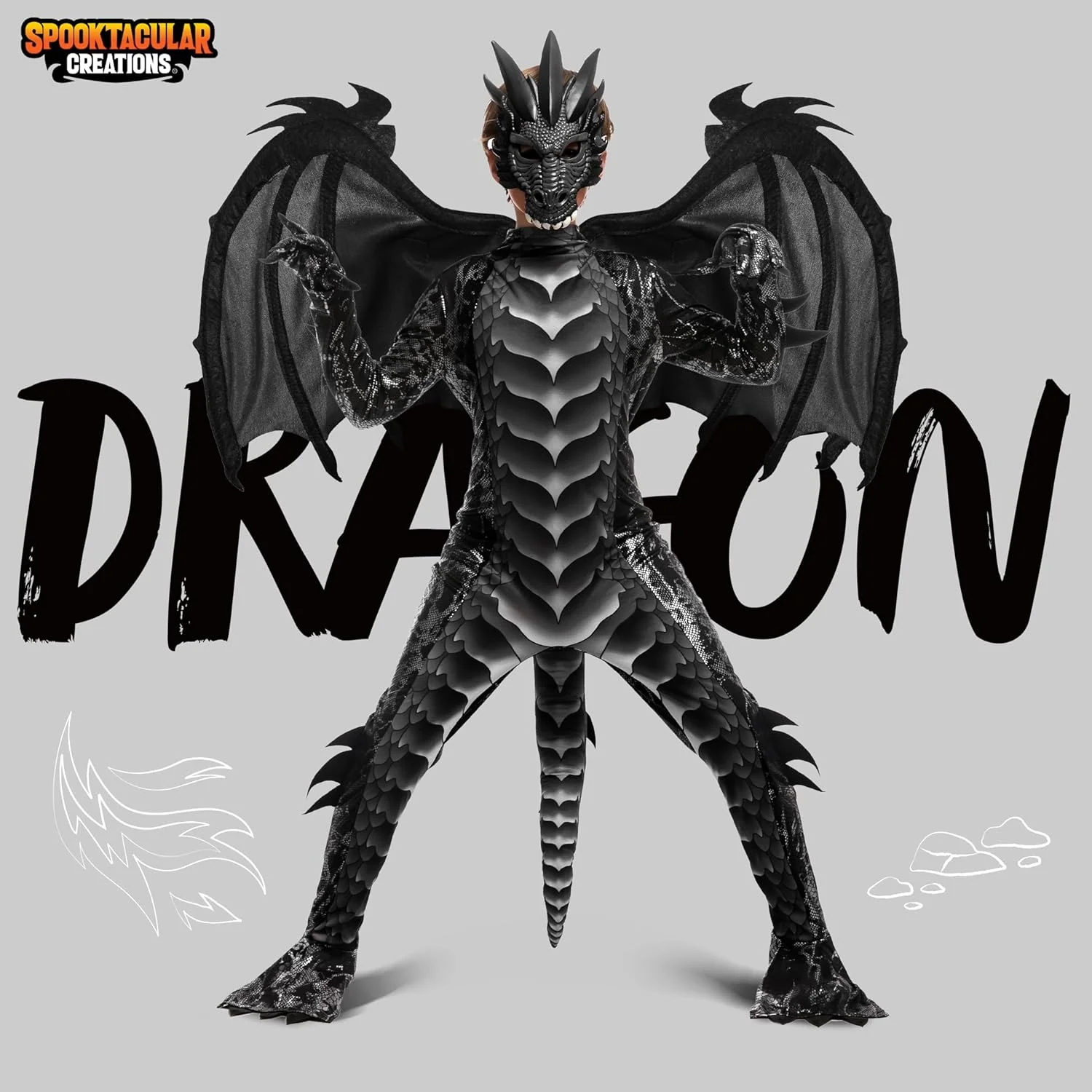 Spooktacular Creations Kids Dragon Costume, Dragon Wings and Mask, Halloween Outfit, Dragon Suit for Kids for Halloween Parties, Cosplay - Image 2