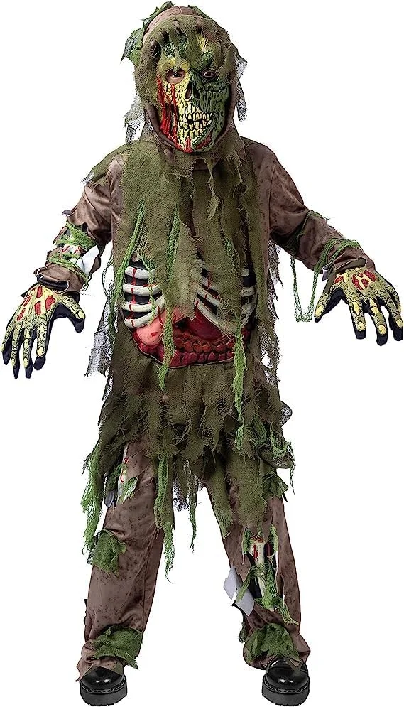 Spooktacular Creations Disfraz de zombi para niños, disfraz de Halloween para niños, disfraz de esqueleto de zombi muerto viviente, negro - Imagen 2