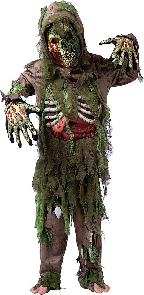 Spooktacular Creations Disfraz de zombi para niños, disfraz de Halloween para niños, disfraz de esqueleto de zombi muerto viviente, negro - Imagen 3