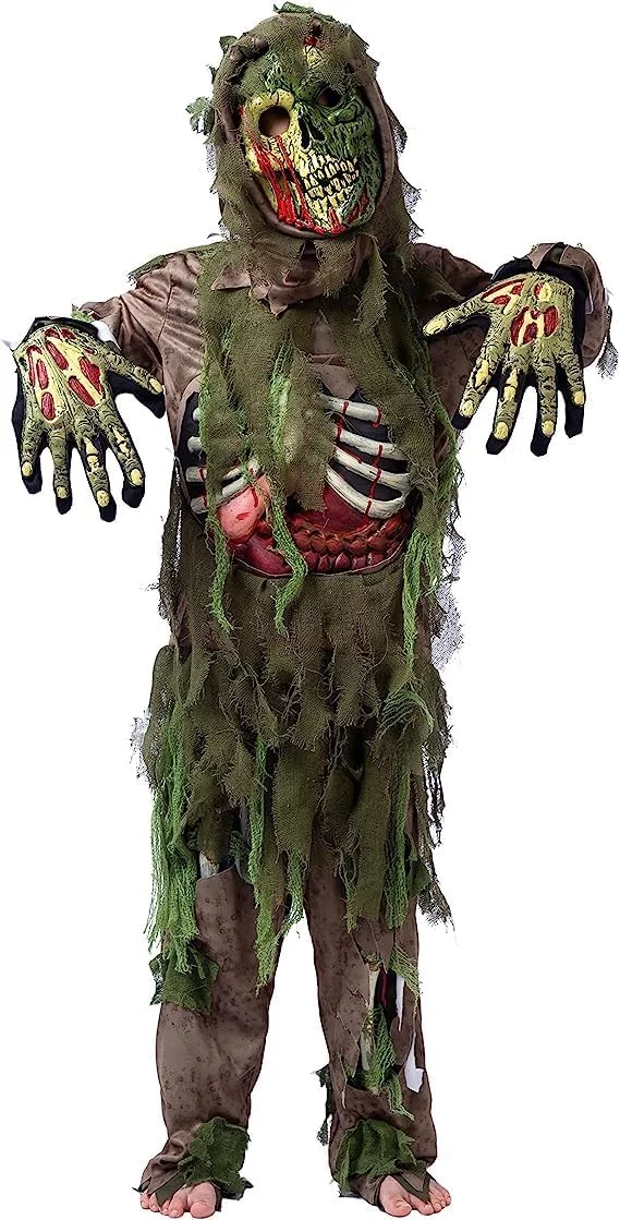 Spooktacular Creations Disfraz de zombi para niños, disfraz de Halloween para niños, disfraz de esqueleto de zombi muerto viviente, negro - Imagen 4