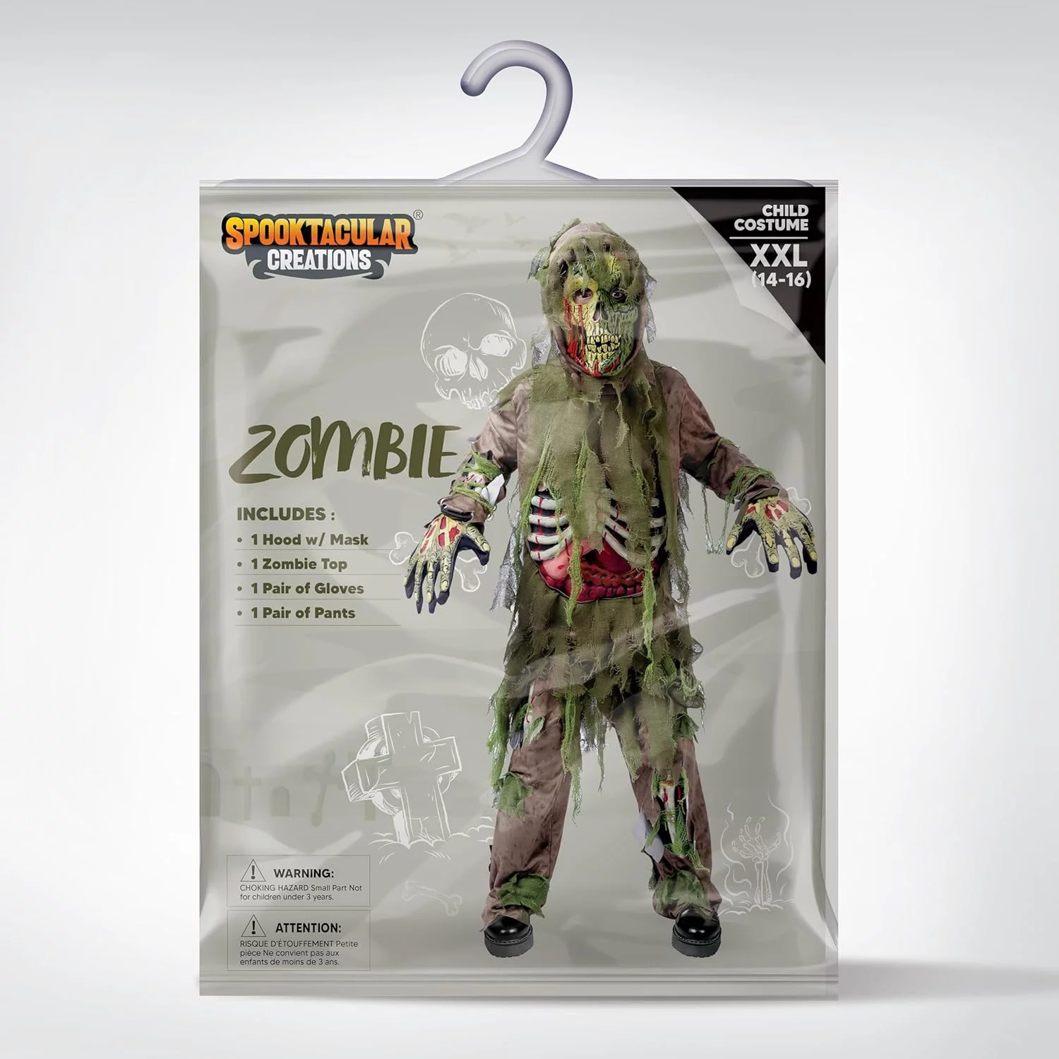 Spooktacular Creations Disfraz de zombi para niños, disfraz de Halloween para niños, disfraz de esqueleto de zombi muerto viviente, negro - Imagen 7