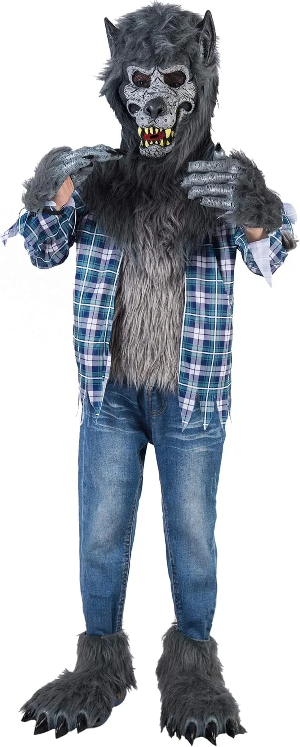 Spooktacular Creations Deluxe Howling Werewolf Costume with Mask, Werewolf Claw Gloves, Boot Covers, Halloween Wolf Costume for Kids-XXL (14-16 years) - Image 3