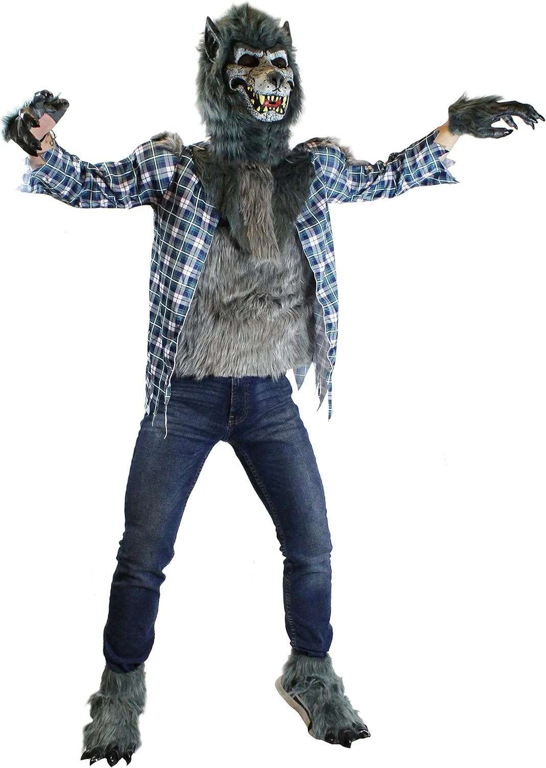 Spooktacular Creations Deluxe Howling Werewolf Costume with Mask, Werewolf Claw Gloves, Boot Covers, Halloween Wolf Costume for Kids-XXL (14-16 years) - Image 4