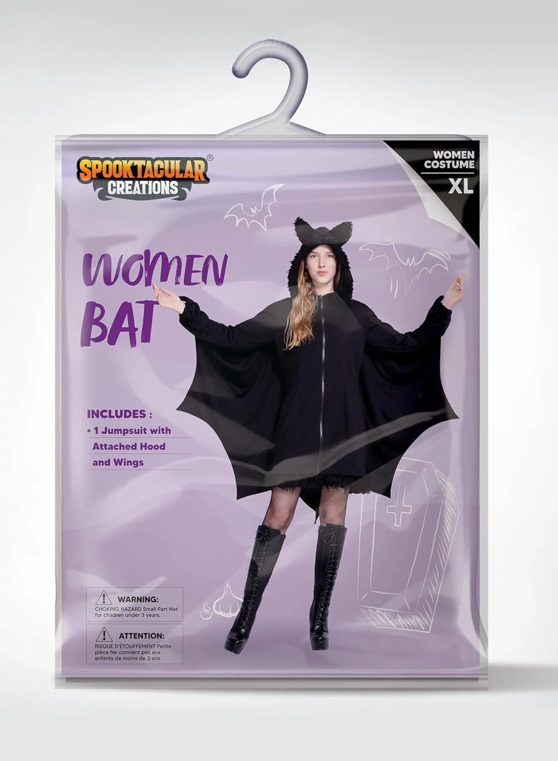 Spooktacular Creations Disfraces de Halloween con capucha y cremallera de murciélago negro para mujer para adultos - Imagen 5