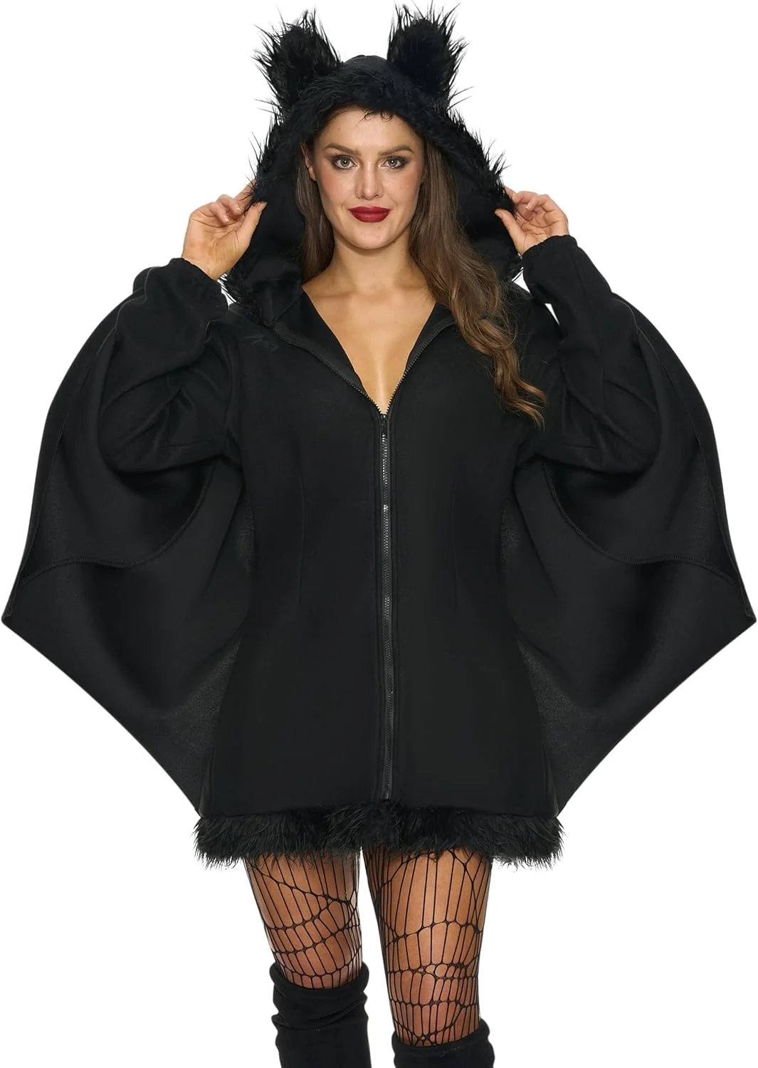 Spooktacular Creations Disfraces de Halloween con capucha y cremallera de murciélago negro para mujer para adultos - Imagen 8