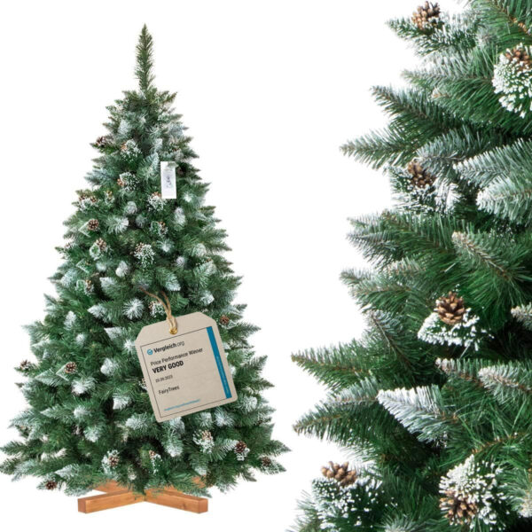 FairyTrees árbol de Navidad Artificial 180cm Pino con el Soporte de Madera | árbol Artificial Blanco nevado| Fabricado en EU - Imagen 2