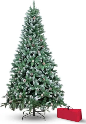Brigros - Árbol de Navidad Artificial Aguja de Pino Grueso, Bolsa de Almacenamiento, Efecto Realista, Ramas de Gancho, fácil Montaje, PVC, Base metálica, ignífugo (120 cm, nevado)