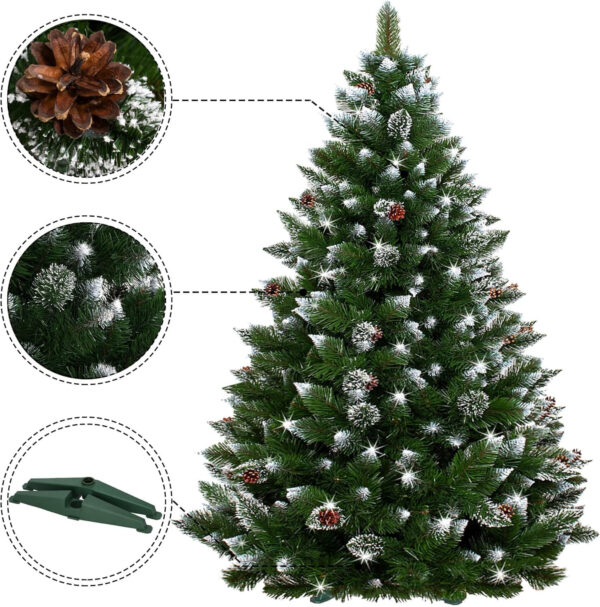 SPRINGOS Árbol de Navidad artificial, 220 cm, pino de plástico con nieve artificial y conos auténticos, efecto invierno - Imagen 3