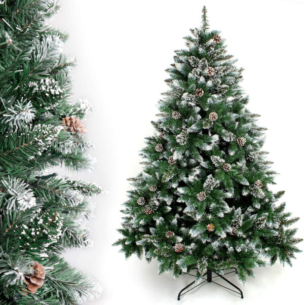 Yorbay - Árbol de Navidad Artificial Natural de Blanco Nevado, 180cm 930 Puntas Incluye Las Piñas y Soporte Metal, para Decoración Navideña Reutilizable