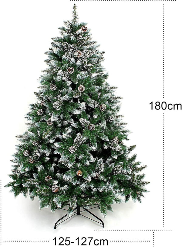 Yorbay - Árbol de Navidad Artificial Natural de Blanco Nevado, 180cm 930 Puntas Incluye Las Piñas y Soporte Metal, para Decoración Navideña Reutilizable - Imagen 3