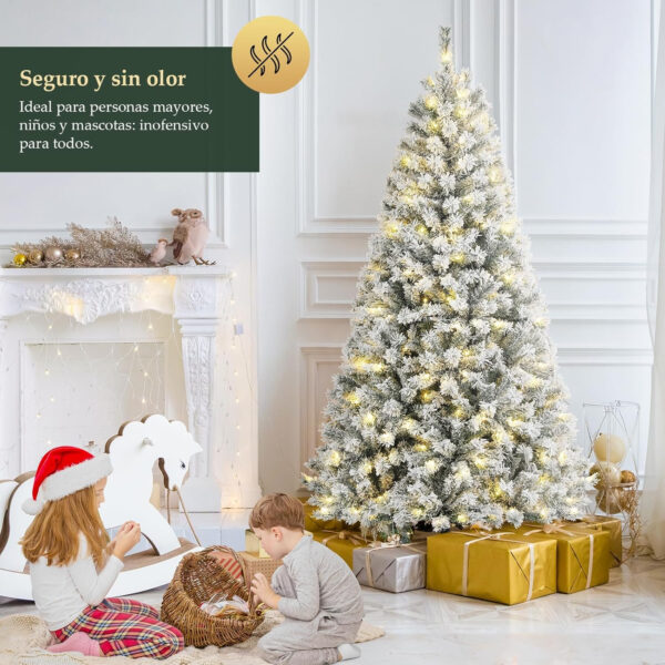 SALCAR Arbol de Navidad Blanco Artificial 180 cm, Árbol de Navidad Nevado con Guantes y 828 Puntas de Rama, Pino de Navidad con Soporte de Madera, Abeto, Ignífugo - Imagen 3