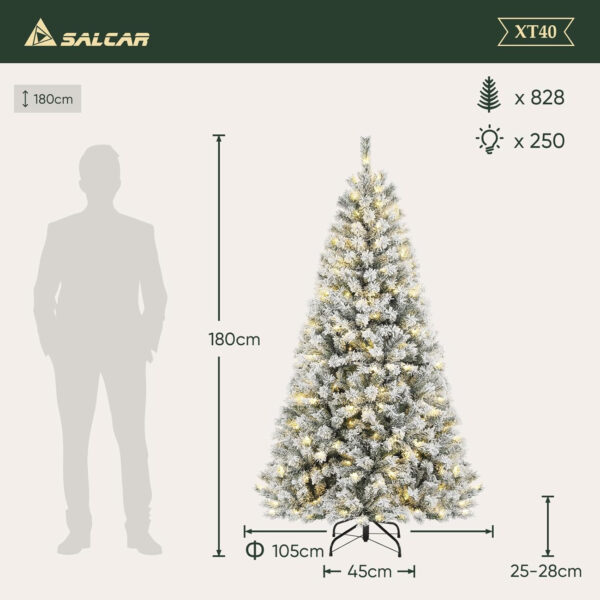 SALCAR Arbol de Navidad Blanco Artificial 180 cm, Árbol de Navidad Nevado con Guantes y 828 Puntas de Rama, Pino de Navidad con Soporte de Madera, Abeto, Ignífugo - Imagen 7