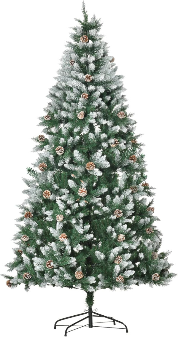 HOMCOM Árbol de Navidad Artificial Ø105x210 cm con 1440 Puntas de PVC y 75 Piñas con Ramas Apertura Automática Base Plegable y Soporte de Acero para Interiores Verde