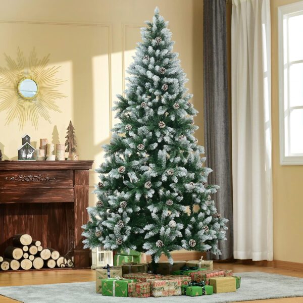 HOMCOM Árbol de Navidad Artificial Ø105x210 cm con 1440 Puntas de PVC y 75 Piñas con Ramas Apertura Automática Base Plegable y Soporte de Acero para Interiores Verde - Imagen 3