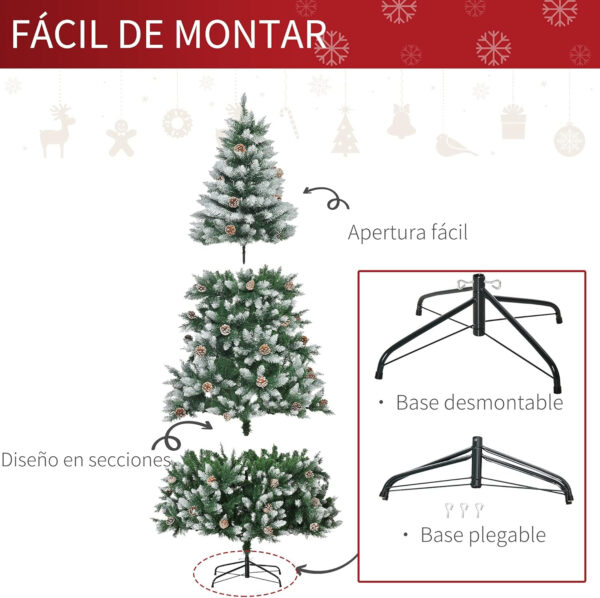 HOMCOM Árbol de Navidad Artificial Ø105x210 cm con 1440 Puntas de PVC y 75 Piñas con Ramas Apertura Automática Base Plegable y Soporte de Acero para Interiores Verde - Imagen 4