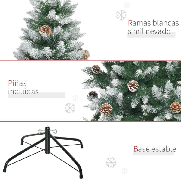 HOMCOM Árbol de Navidad Artificial Ø105x210 cm con 1440 Puntas de PVC y 75 Piñas con Ramas Apertura Automática Base Plegable y Soporte de Acero para Interiores Verde - Imagen 5