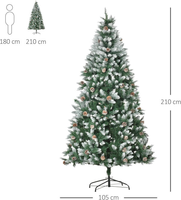 HOMCOM Árbol de Navidad Artificial Ø105x210 cm con 1440 Puntas de PVC y 75 Piñas con Ramas Apertura Automática Base Plegable y Soporte de Acero para Interiores Verde - Imagen 6