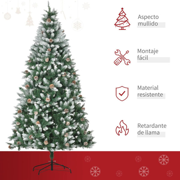 HOMCOM Árbol de Navidad Artificial Ø105x210 cm con 1440 Puntas de PVC y 75 Piñas con Ramas Apertura Automática Base Plegable y Soporte de Acero para Interiores Verde - Imagen 8