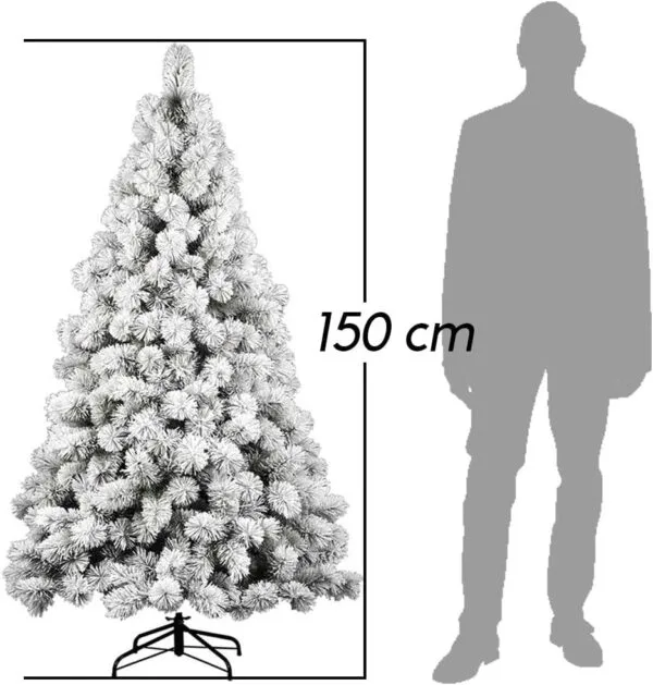 BAKAJI Árbol de Navidad Des Alpes Pino Verde nevado, supergrueso Completo, Base de Hierro Cruzado, Ramas con Nieve, Apertura de Montaje Simple y Espeso, decoración navideña (150 cm) - Imagen 6