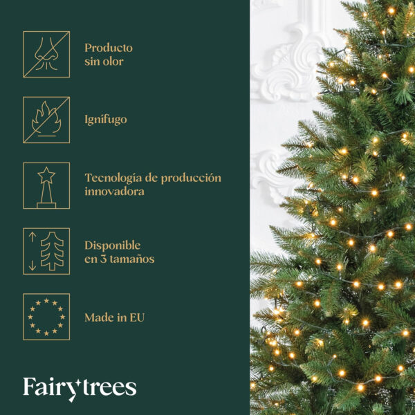 FairyTrees Árbol Artificial de Navidad Abeto Nordmann, Tronco Verde, Soporte de Madera, 180cm, FT14-180 - Imagen 6