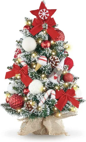 WBHome Árbol de Navidad de 1.8 pies con luces de árbol de Navidad rojo y blanco