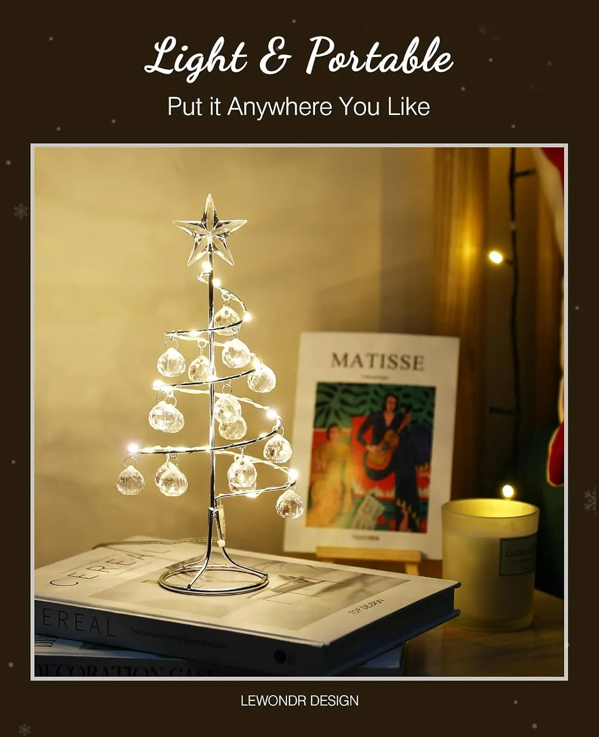 Lewondr Lámpara de Árbol de Navidad Espiral, 27cm Luz Led a Pilas/USB con Estrella Brillante y Bolas de Plástico, Lámpara Decorativa de Mesa Adorno Romántico para Fiesta Comedor Dormitorio Boda, Plata - Imagen 5