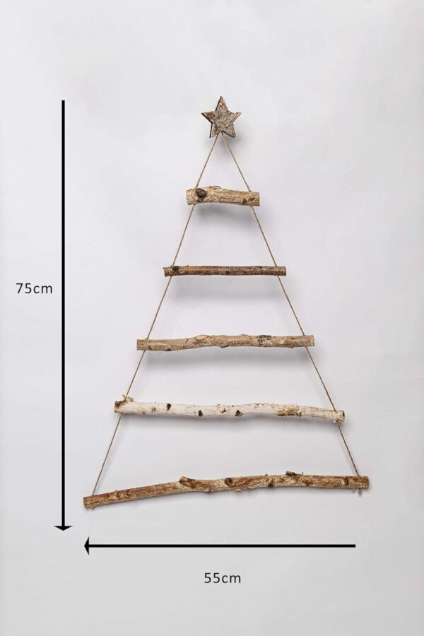 HomeZone Escalera colgante de madera LED rústica de 82 cm con luces y decoraciones para ahorrar espacio Árbol de Navidad, luces de hadas para montar en la pared D.I.Y estilo vintage escandinavo - Imagen 6