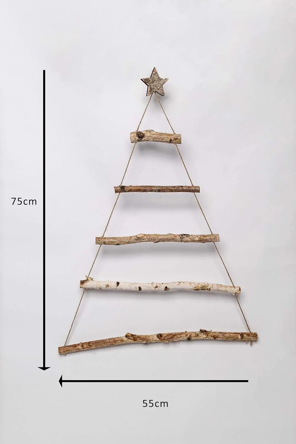 HomeZone Escalera colgante de madera LED rústica de 82 cm con luces y decoraciones para ahorrar espacio Árbol de Navidad, luces de hadas para montar en la pared D.I.Y estilo vintage escandinavo - Imagen 5