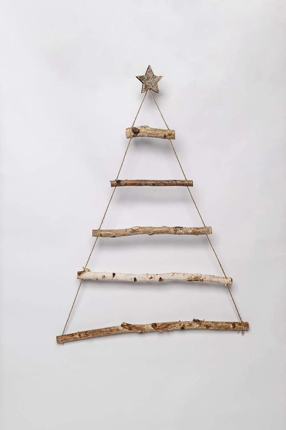 HomeZone Escalera colgante de madera LED rústica de 82 cm con luces y decoraciones para ahorrar espacio Árbol de Navidad, luces de hadas para montar en la pared D.I.Y estilo vintage escandinavo - Imagen 7